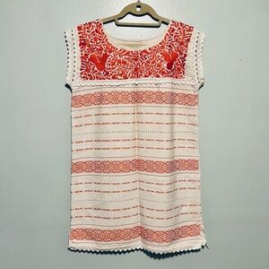 Oaxaca Loomed Dress: Orange & Cream